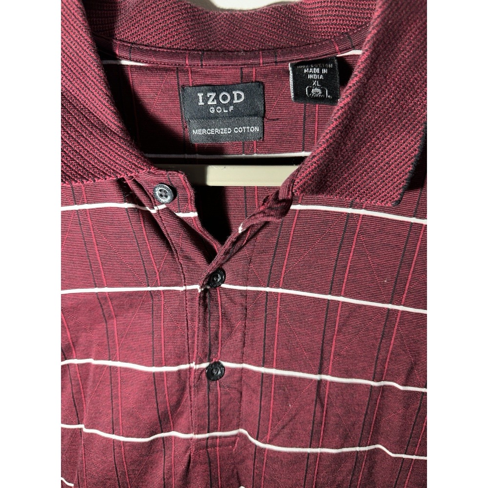 IZOD Polo Shirt Golf Men's Size XL Red Striped Short Sleeve‎ Sharp Lightweight